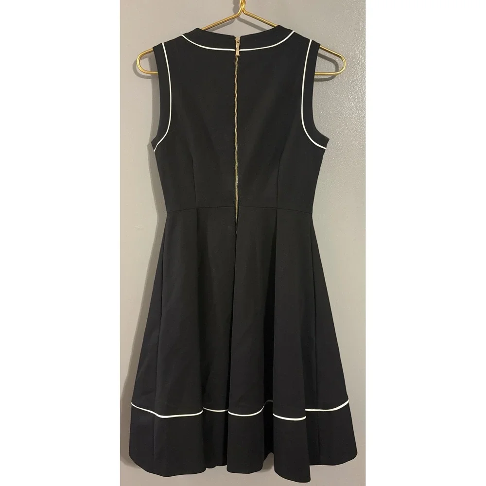 Kate Spade Black Fit and Flare Dress White Piping Gold Back Zip Size 2